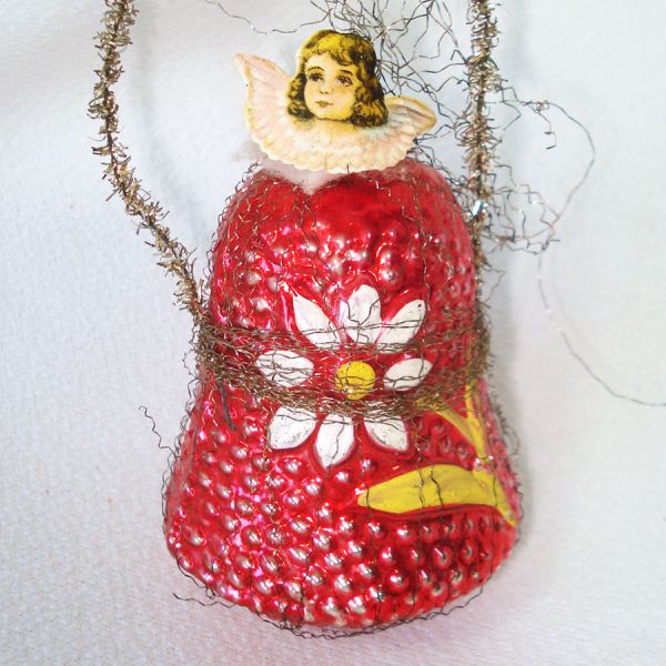 Antique Wired Glass Bell Angel Scrap Christmas Ornament Clearance #3