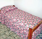 1960s Unused Blue Pink Floral Seersucker Twin Bedspread