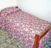 1960s Unused Blue Pink Floral Seersucker Twin Bedspread Clearance