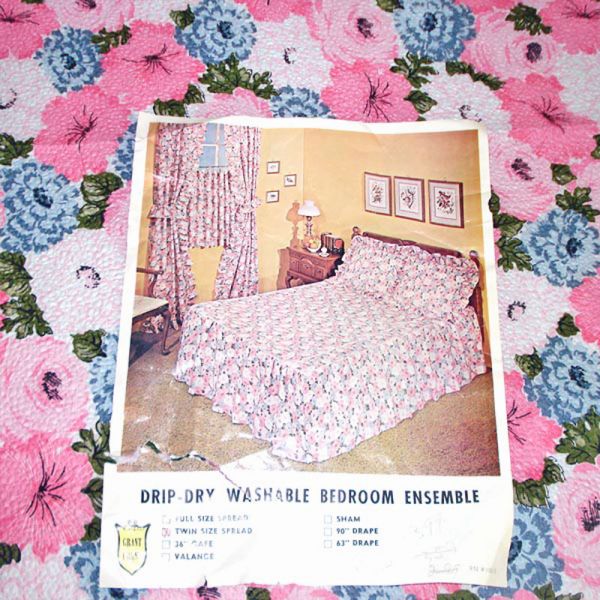 1960s Unused Blue Pink Floral Seersucker Twin Bedspread Clearance #2