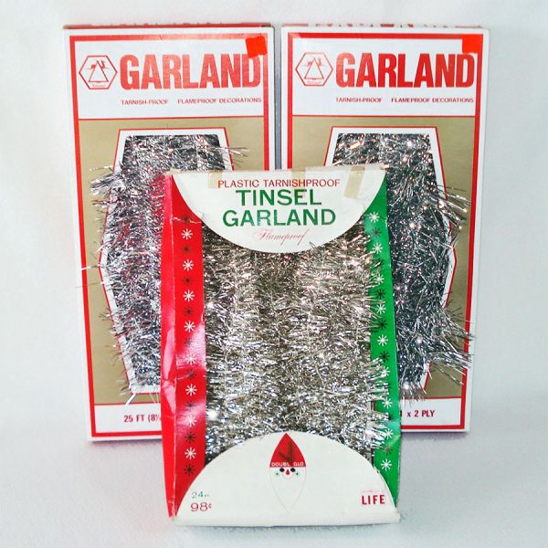 3 Boxes 1960s Metallic Silver Christmas Tinsel Garland 74 Feet #4