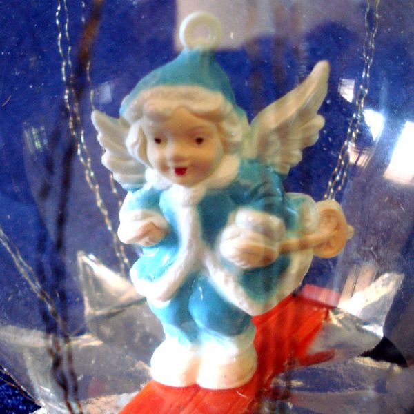 Skiing Angel Dimensional Dome Scene Glass Christmas Ornament #2