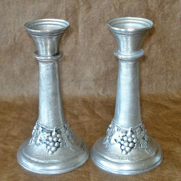 Germany SKS Zinn Pewter Grapes Candlesticks Clearance