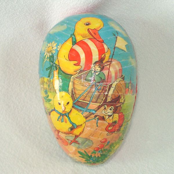 Double Scene Paper Mache Easter Egg Candy Container #2