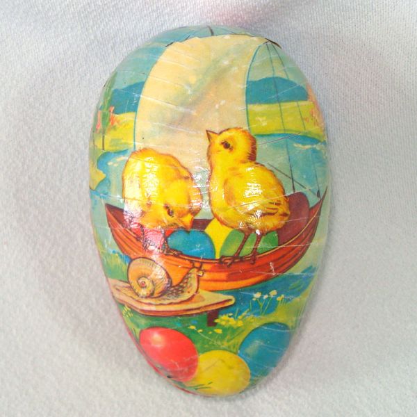 Double Scene Paper Mache Easter Egg Candy Container #3