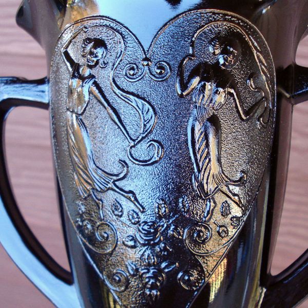 L.E. Smith Black Amethyst Dancing Nymphs Glass Vase #2