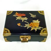 Chinese Lacquered Jewelry Box Soapstone Flower Decoration