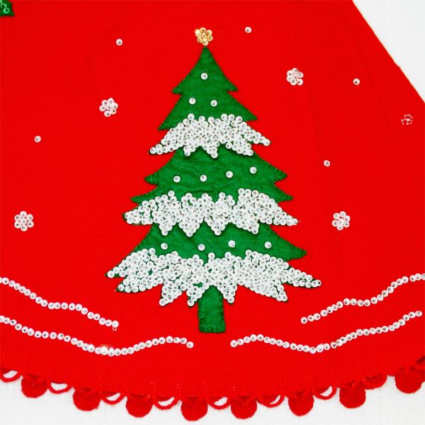Snowman Couple Sequin Felt Applique Christmas Tree Skirt #4