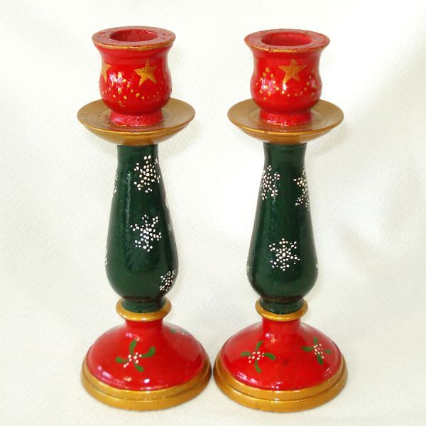 Father Christmas Painted Wood Candle Holders With Snuffer #3