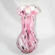Pink White Black Czech Glass Spatter Vase Clearance