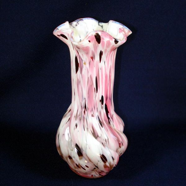 Pink White Black Czech Glass Spatter Vase Clearance #2