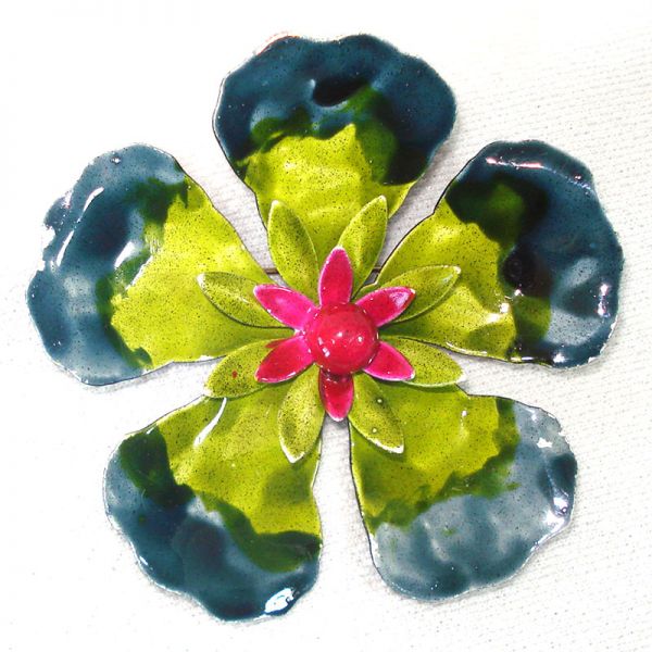 Mid Century Layered Enamel Flower Brooch Pin Clearance