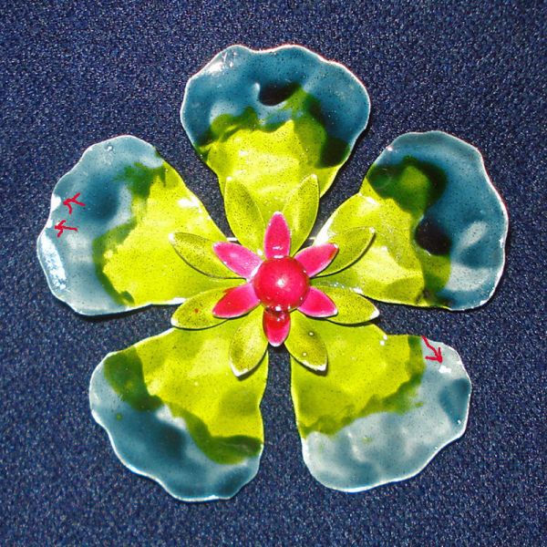 Mid Century Layered Enamel Flower Brooch Pin Clearance #2