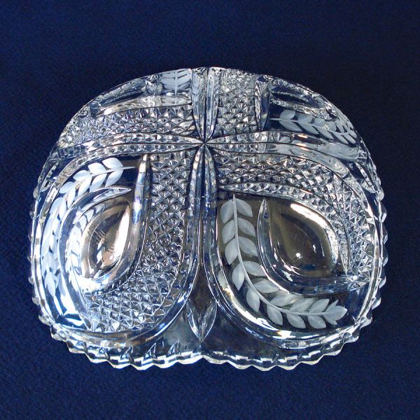 Lead Crystal Elegant Square Bowl Diamonds and Cut Leaves Clearance #3