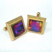 Square Faceted Vitrail Watermelon Glass Stone Cufflinks