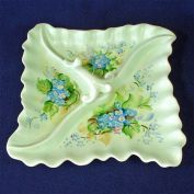 Hand Painted Forget Me Nots Divided Pottery Tray Dish Clearance