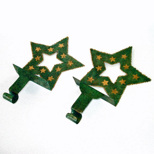 Pair Tin Star Christmas Stocking Hangers Clearance #2