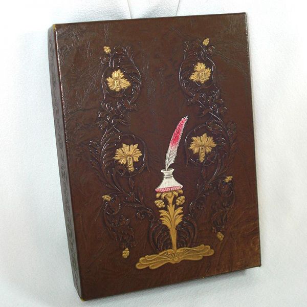 Quill and Ink Embossed Faux Leather Stationery Box Clearance