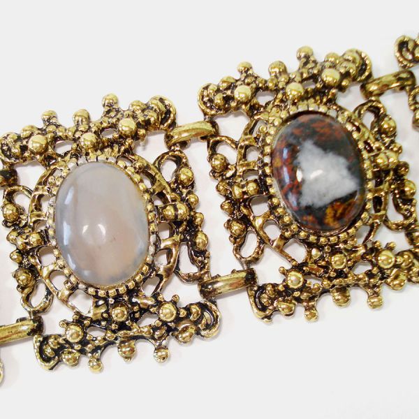 Agate Gemstone Vintage Wide Panel Bracelet #5