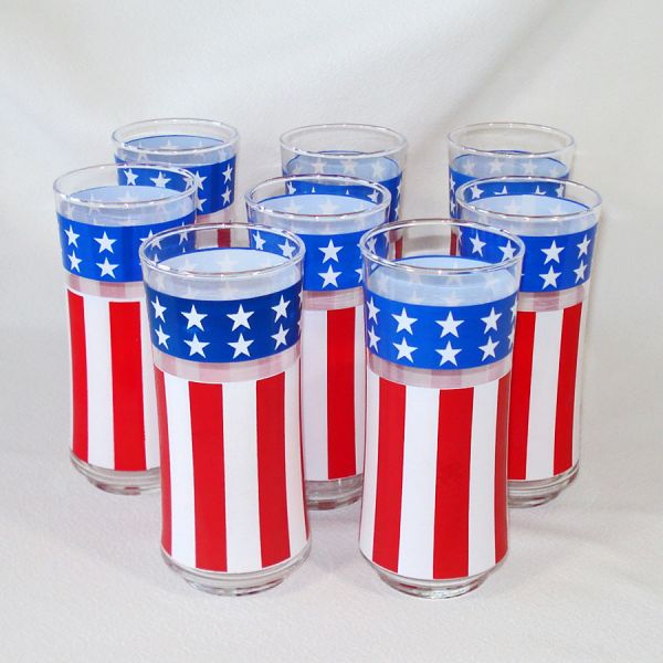 Libbey Set Patriotic Stars and Stripes Glass Tumblers in Caddy #2