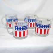 Libbey Patriotic Stars and Stripes 4 Glass Mugs