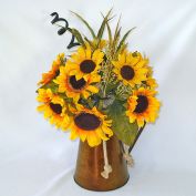 Copper Tone Metal Farm Pitcher Filled With Sunflowers