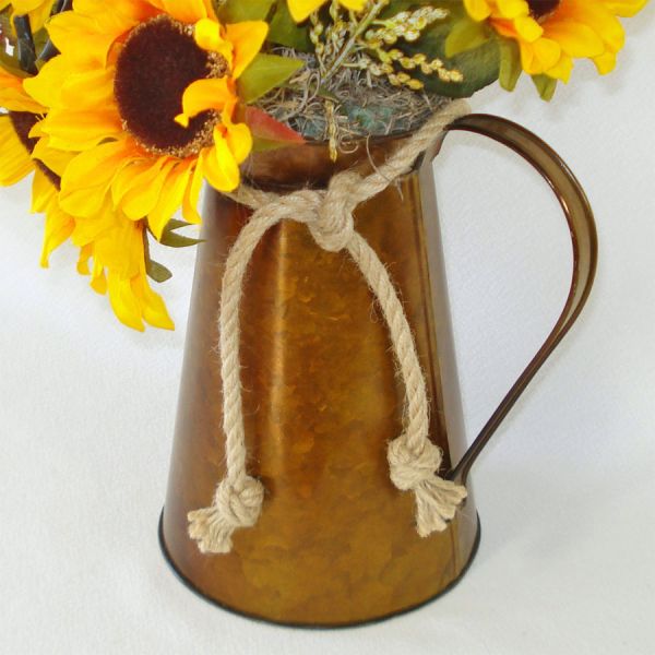 Copper Tone Metal Farm Pitcher Filled With Sunflowers #2