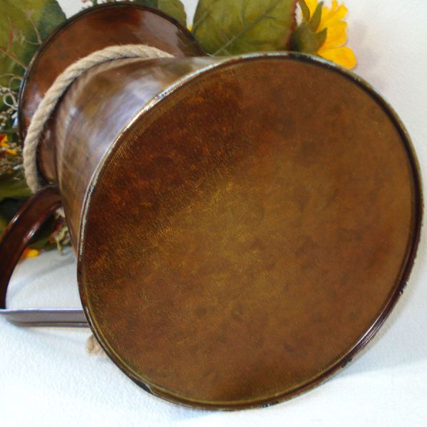 Copper Tone Metal Farm Pitcher Filled With Sunflowers #4