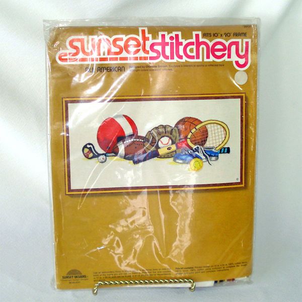 All American Sports Sunset Stitchery 1976 Needlework Kit Clearance
