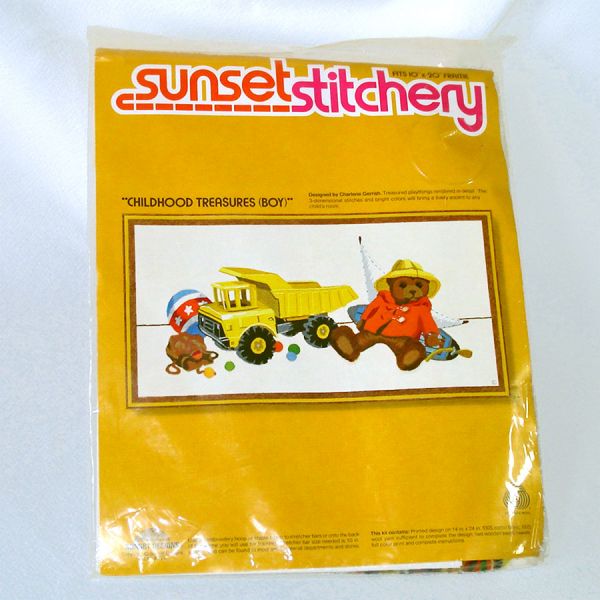 Childhood Treasure Boy Sunset Stitchery 1977 Needlework Kit Clearance