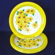 1950s Tin Litho Dinner Plates Trays Brown Eyed Susan Set of 8 Clearance