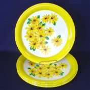 1950s Tin Litho Dinner Plates Trays Brown Eyed Susan Set of 8