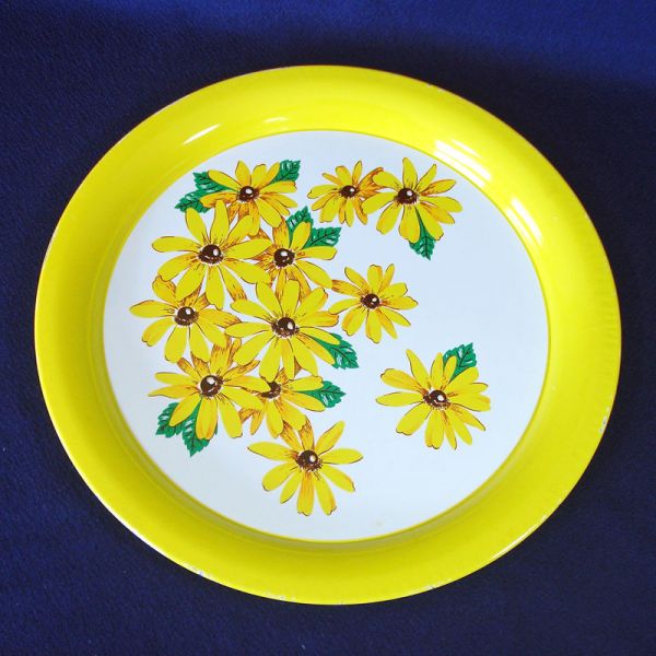 1950s Tin Litho Dinner Plates Trays Brown Eyed Susan Set of 8 Clearance #2