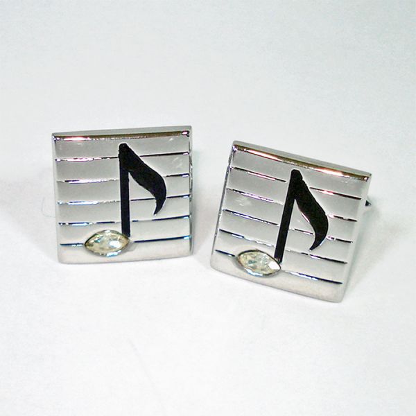 Swank Musical Note Cufflinks With Rhinestones