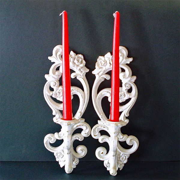 Pair 1971 White Homco Candle Wall Sconces