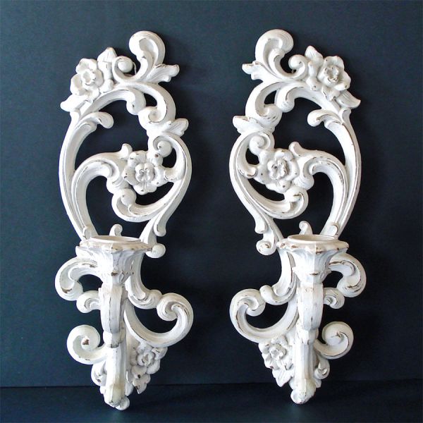 Pair 1971 White Homco Candle Wall Sconces #2