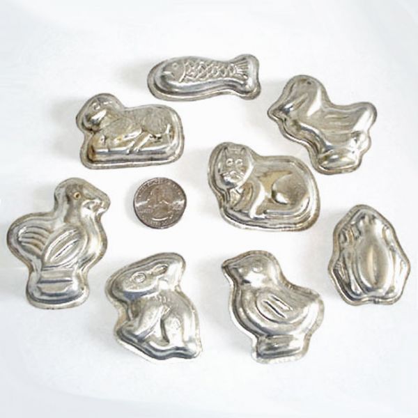 Set 8 West German Tin Animals Candy Molds Clearance