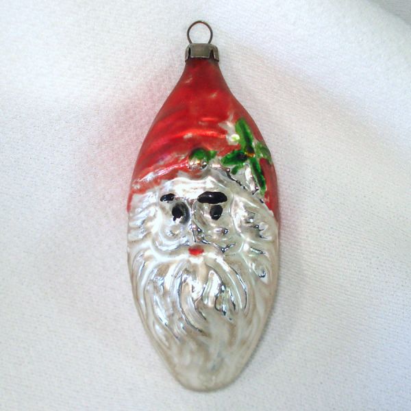 Oval Teardrop Santa Claus Face Glass Christmas Ornament