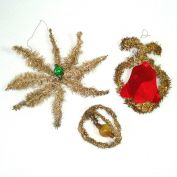 Antique Tinsel Christmas Ornaments with Glass, Foil
