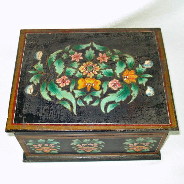 Antique Tole Painted Wood Keepsake Box #2