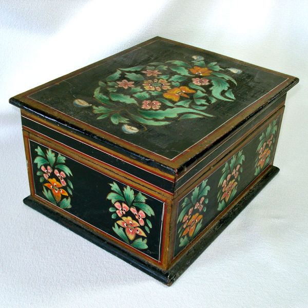 Antique Tole Painted Wood Keepsake Box #3