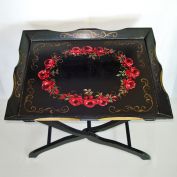 Red Roses 1940s Wooden Tole Tray Table Clearance
