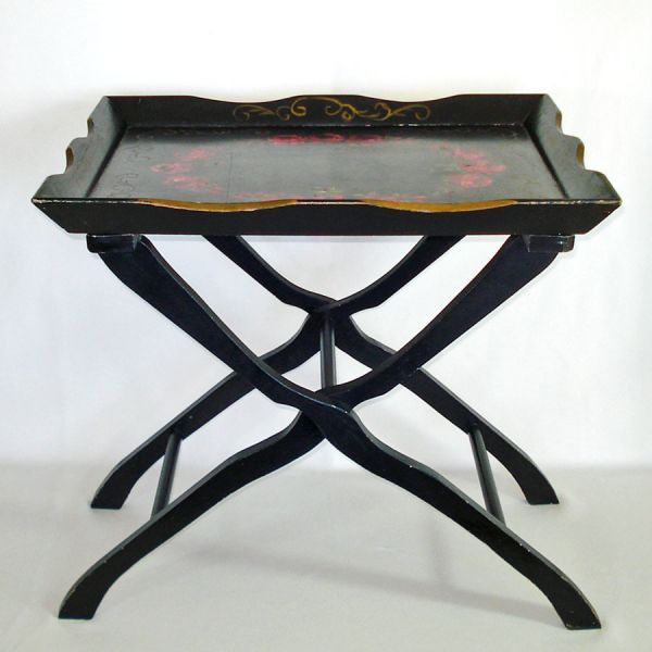 Red Roses 1940s Wooden Tole Tray Table Clearance #5