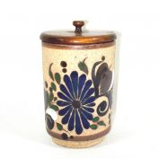 Mexican Tonala Pottery Enameled Stoneware Condiment Jar