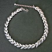 Crown Trifari Stylized Leaf and Feather Silvertone Necklace
