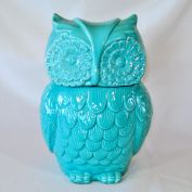 Turquoise Blue Owl Ceramic Cookie Jar
