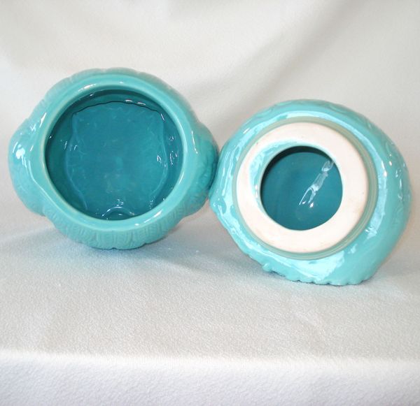 Turquoise Blue Owl Ceramic Cookie Jar #4