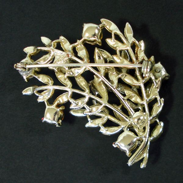 Lisner Layered Leafy Branches Red Rhinestone Brooch Pin #2