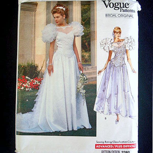 Vogue 1989 Wedding Bridal Dress Sewing Pattern Uncut Size 6-10