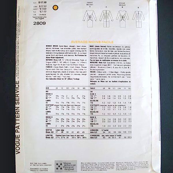 Vogue Bill Blass Draped Waist Dress Sewing Pattern Uncut Clearance #2
